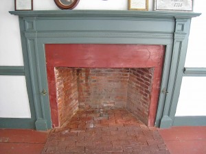 Room 105, first floor parlor. Detail of Federal style mantel. 