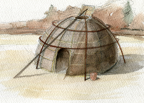 Paul Cuffe married a Wampanoag woman named Alice Abel Pequit. They first lived in a wetu like this near Russells Mills