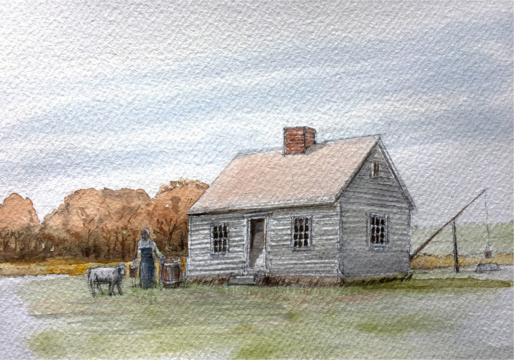 The Cuff Slocum home on their farm in Westport on Old County Road. Illustration by Ray Shaw