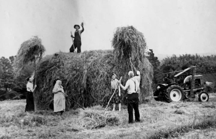 C. early 1940’s Jean “Bapt” Normandin, Grandma Ziemba, Frances Zembo Normandin (Bapt’s wife) and Grandpa Ziemba. Louis Zembo waving on top